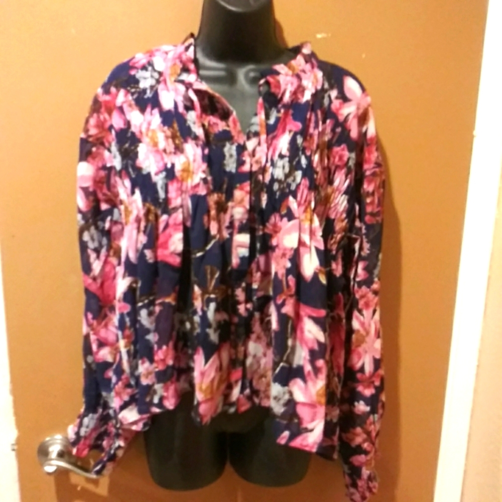 27. Multi Color Floral Long Sleeve Blouse Shirt Size Large